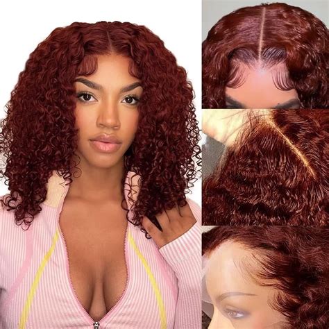 Tuziyi Reddish Brown Bob Wig Human Hair Curly 13x4 Reddish