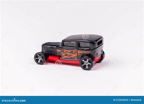 Closeup Shot Of A Hot Wheels Midnight Otto Black With Flames Isolated