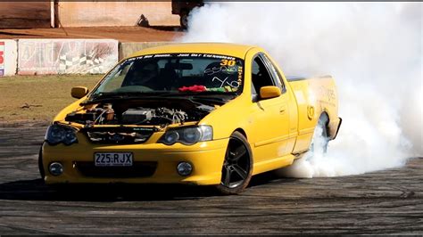 Ford BA Xr6 Ute Tyre Popping SKID At Talks Cheap Burnouts YouTube