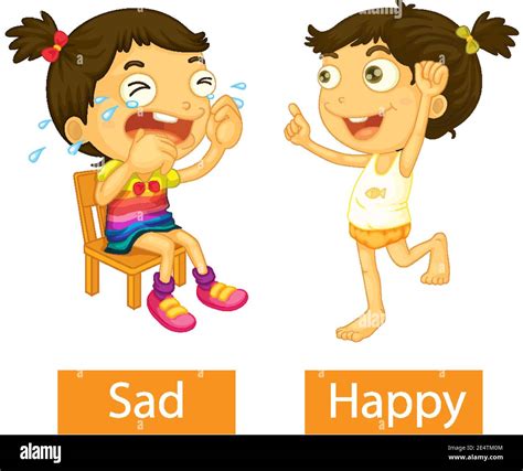 Opposite Adjectives Words With Happy And Sad Illustration Stock Vector