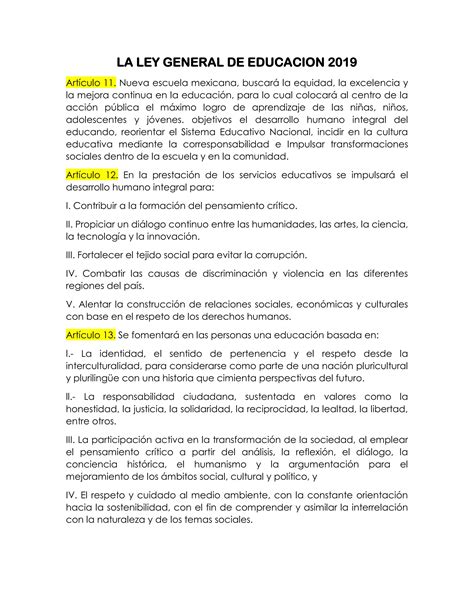 La Ley General De Educacion 2019 Resumen Pdf