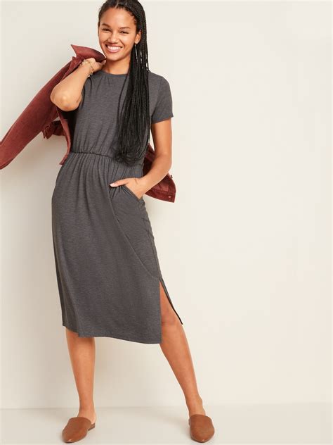 Waist Defined Slub Knit Midi T Shirt Dress Old Navy