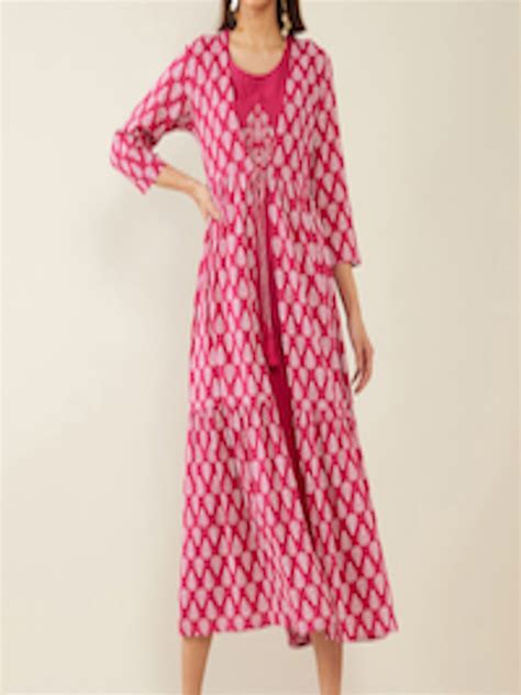 Buy Soch Pink And White Ethnic Motifs Block Printed Cotton Layered Ethnic