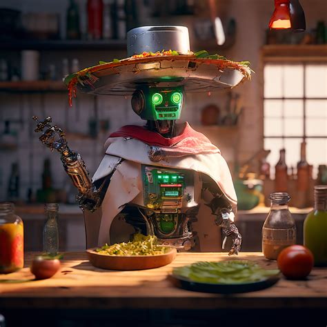 Create A Roboter Chef Who Cooks A Lot And Has A Mexico Cape By Juan