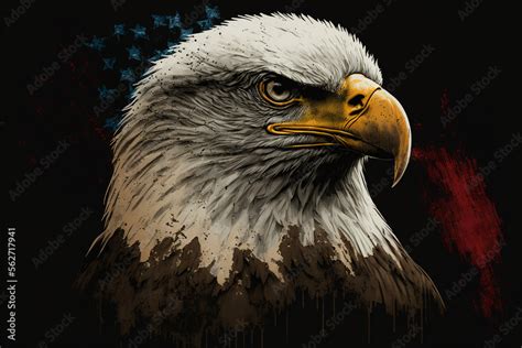 Bald Eagle With Us Flag Art Background Created With Generative Ai Stock