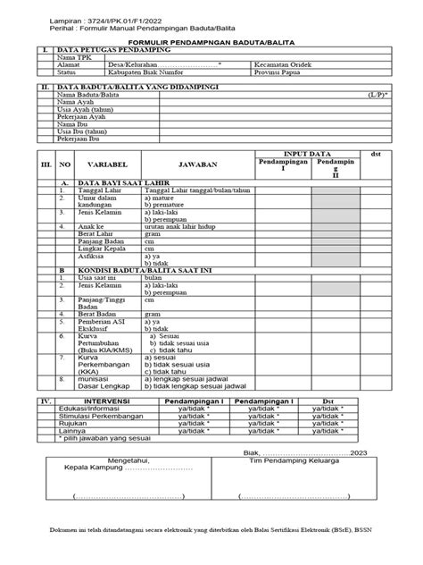 Data Form Pendampingan Baduta Balita Pdf