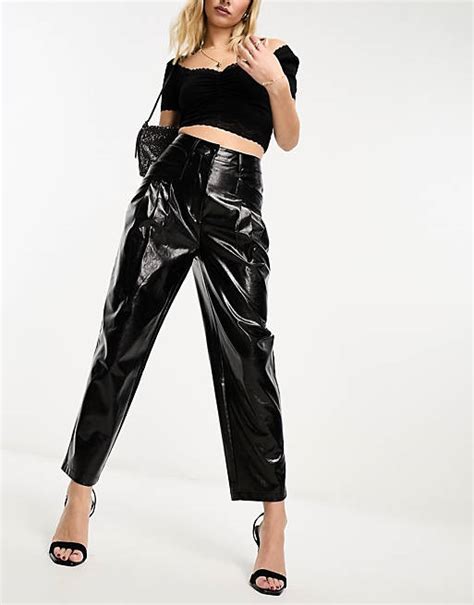 Miss Selfridge Vinyl Faux Leather Peg Pants In Black Asos