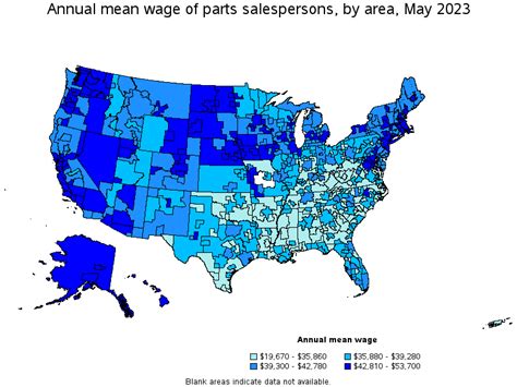 Map Of Annual Mean Wages Of Parts Salespersons By Area May 2023