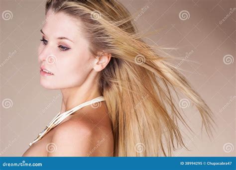 Beautiful Blonde Girl With Long Flying Hair Stock Image Image Of