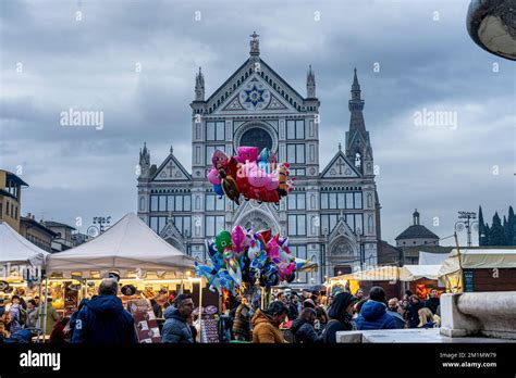 Christmas Market At Santa Croce Cathedral In Florence Italy Stock Photo