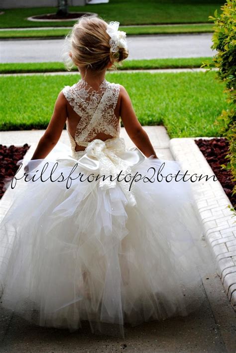 Ivory Flowergirl Dress Tutu Skirt Halter Top W Lace Straps