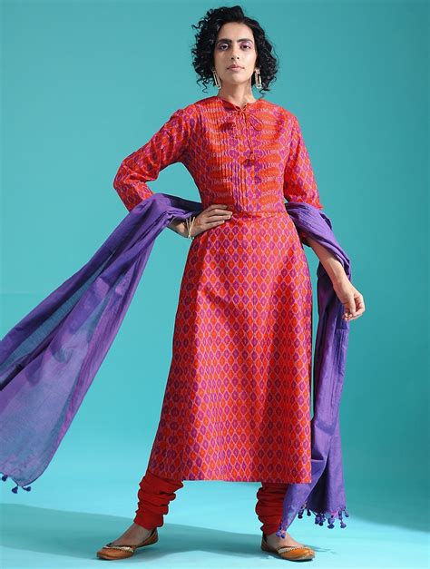 Buy Red Ikat Silk Cotton Kurta Online At Jaypore Ikat Dress