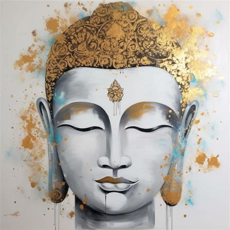 Premium Ai Image Painting Of A Buddha Head With Gold Paint And A Gold