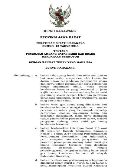 Provinsi Jawa Barat Peraturan Bupati Karawang Nomor Tahun