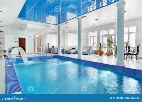 Indoor Big Blue Swimming Pool Interior Stock Image Image Of Bright