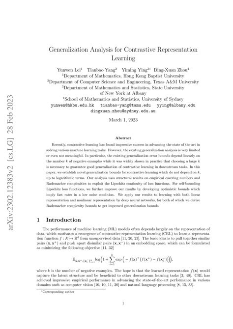 Generalization Analysis For Contrastive Representation Learning Deepai