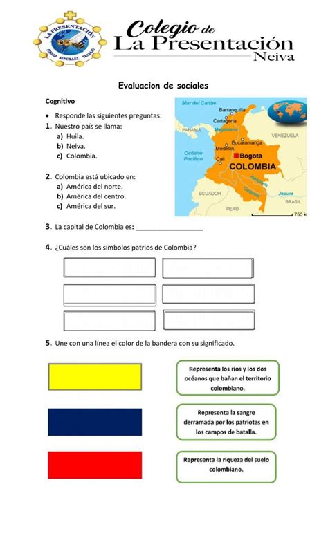 Evaluaci N Mi Pais Colombia Worksheet Simbolos Patrios De Colombia