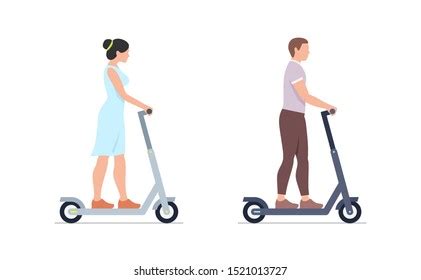 Man Woman Riding Electric Scooters Isolated Stock Vector Royalty Free