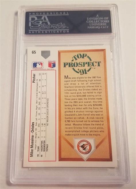 1991 Upper Deck 65 Mike Mussina Rookie Card RC Graded PSA 9 Mint HOF