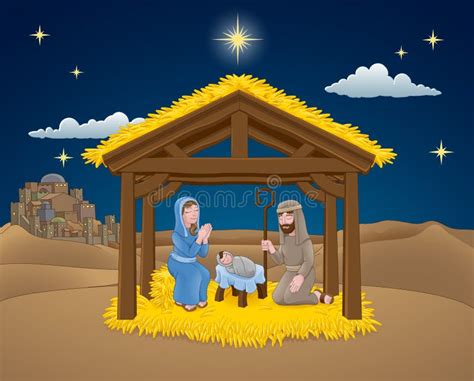 Nativity Christmas Scene Cartoon Stock Vector - Illustration of manger ...