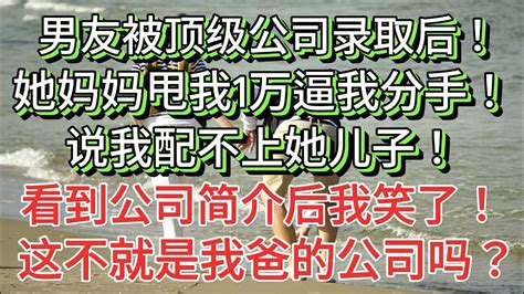 男友被顶级公司录取后！她妈妈甩我1万逼我分手！说我配不上她儿子！看到公司简介后我笑了！这不就是我爸的公司吗？感情故事家庭矛盾爱情职场