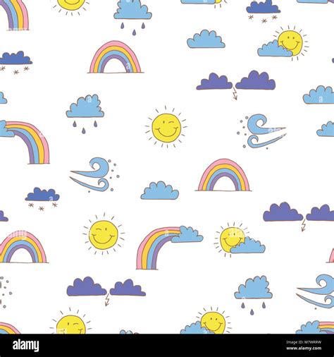 Seamless Pattern Background With Cartoon Weather Symbols Vector