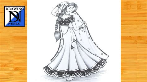 How To Draw A Girl Traditional Lehenga Pencil Sketch For Brginner