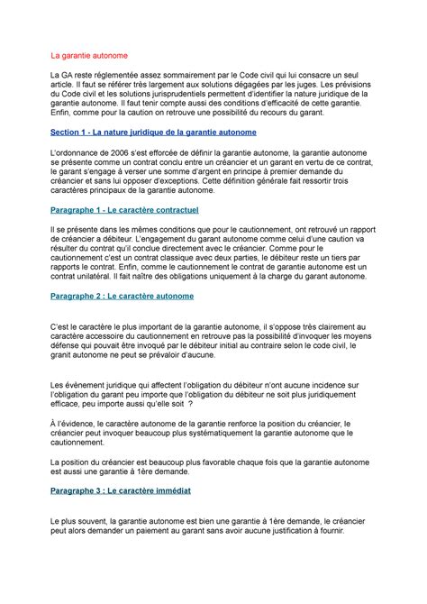 La Garantie Autonome Fiche La Garantie Autonome La Ga Reste