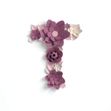 Premium Photo Paper Flower Alphabet Letter T 3d Render