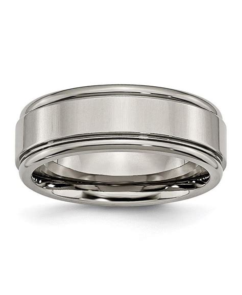 Chisel Titanium Polished Grooved Edge Wedding Band Ring Macys