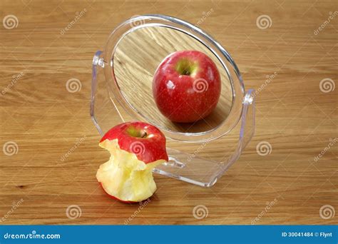 Eating Disorder Anorexia Bulimia Apple In Mirror Stock Photo