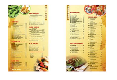 Menu at Tokyo Sushi restaurant, Daleville