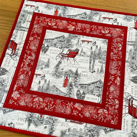 Holiday Quilted Table Topper Christmas Quilted Candle Mat Alpine