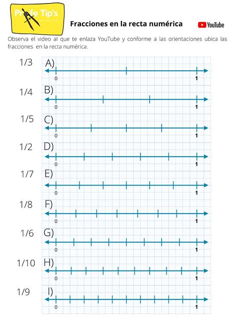 Ejercicio de Fracciones unitarias en la recta numérica Math Fractions