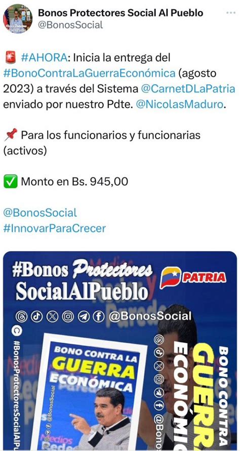 Bono de Guerra Económica agosto 2023 fechas de pago para trabajadores