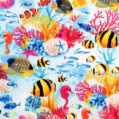 Timeless Treasures Aquarium Tropical Fish Multi Sea Life 9579