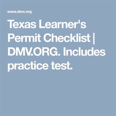 Texas Learners Permit Checklist Dmv Org Includes Practice Test