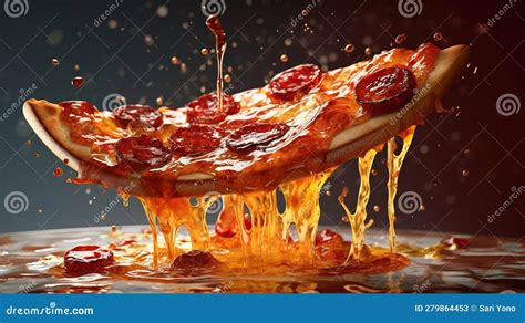 A Slice Of Pizza With Melted Cheese And Pepperoni Stock Illustration