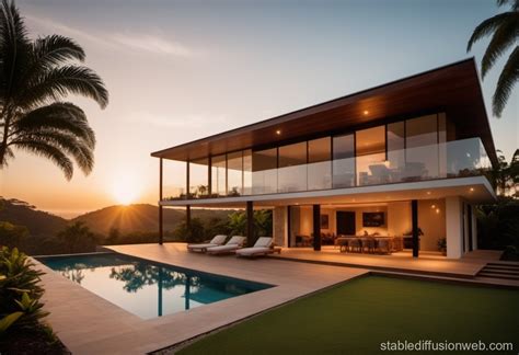 Brazil's Modern Home at Golden Hour | Stable Diffusion Online