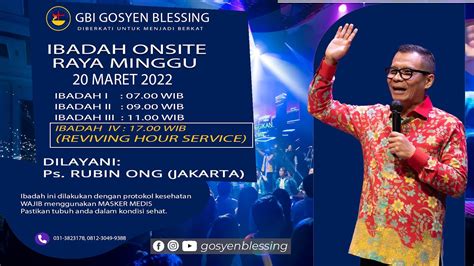 Ibadah Onsite I Gosyen Blessing Maret I Pdt Rubin Ong Youtube