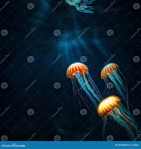 Beautiful Jellyfish Under The Sea Ai Generated Image Stock Photo