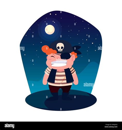 Happy Boy In Halloween Pirate Costume Vector Illustration Stock Vector