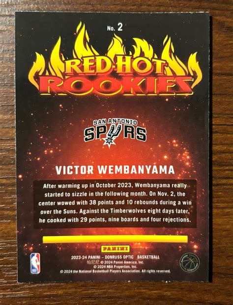 2023 24 Panini Donruss Optic Red Hot Rookies 2 Victor Wembanyama RC