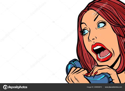 Woman Screams In Phone Isolate On White Background Stock Vector Image