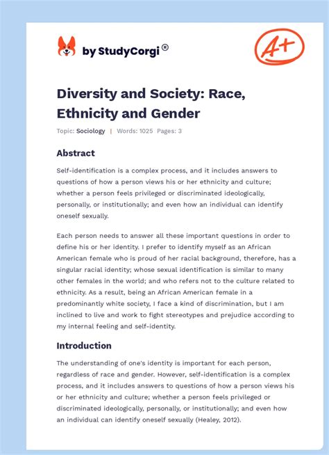 Diversity And Society Race Ethnicity And Gender Free Essay Example