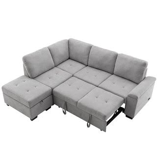 L Shape Convertible Sofa Bed Velvet Sectional Sofa W Storage Ottoman