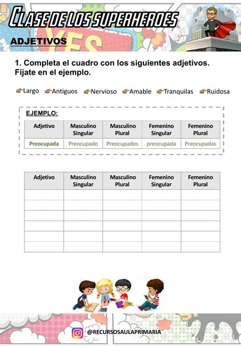 Adjetivos género y número worksheet Adjetivos Adjetivo Actividades