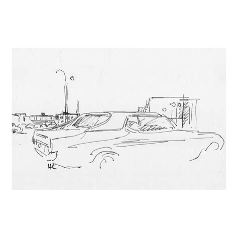 1970s Hayward Cirker Ford Mustang Parking Lot Drawing | Chairish