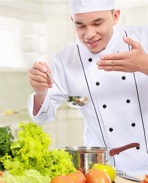 Professional Male Chef Cooking Stock Photo Image Of Kitchen Happy