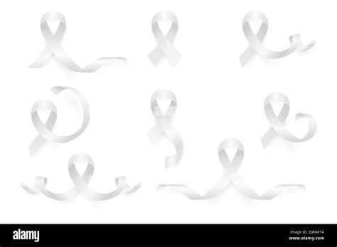 Vector D Realistic Clear White Ribbon Set Lung Cancer Awareness